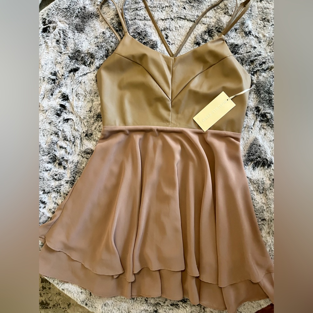 Nwt Double Zero Faux Leather & Chenille Mini Dress Dusty Rose Taupe Junior Large — image 8 of 8